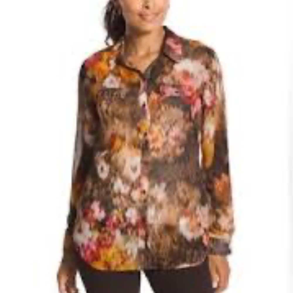 Chico's Sheer Abstract Print Art-to-Wear Shirt
Size 2 (L 12) Fall/Autumm